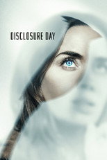 Movie poster for Disclosure Day. Emily Blunt's face seen through a torn opening in a pale, misty surface, one bright blue eye looking upward. A second blurred face is visible behind her. The title appears in dark capitals at the top left.