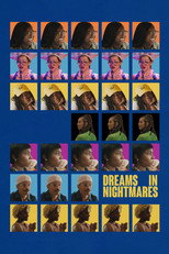 Movie poster for Dreams in Nightmares. A grid of small photo booth style portraits in bright color blocks of pink, yellow, green, and blue, showing three women in repeated frames. The title appears in small white capitals in the lower right against a dark blue background.