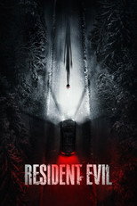 Movie poster for Resident Evil. A tall thin figure stands in a dark forest, lit from below so that its long pale limbs and hanging shape are barely defined against the trees. The title appears at the bottom in red capitals, with the word Evil in a heavier weight.